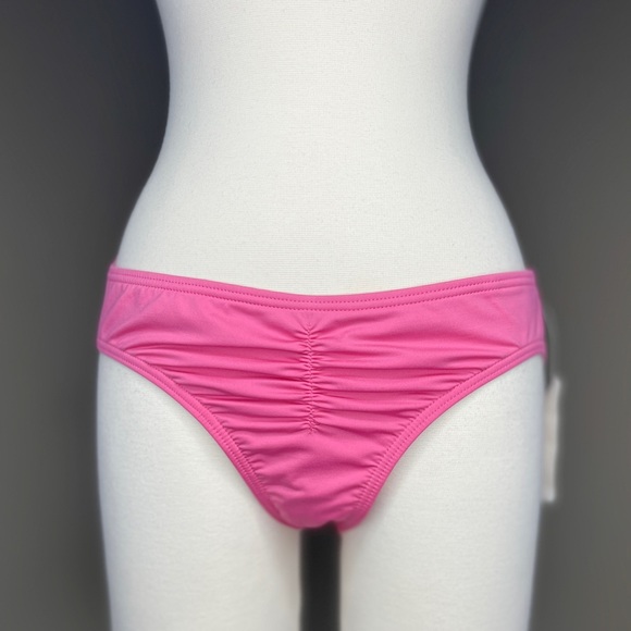 Tommy Bahama Pink Hipster Bikini Bottom Size L 12 Shirred Gathered Solid Basic - Picture 1 of 8